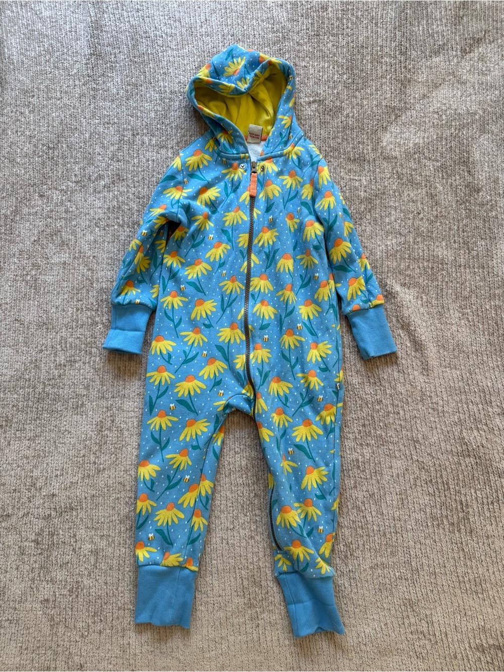 Frugi Organic Cotton Floral Bee Hooded Romper 2-3 Years